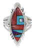 Southwest Multicolor Inlay Silver Ring Size 7-3/4 JX38207
